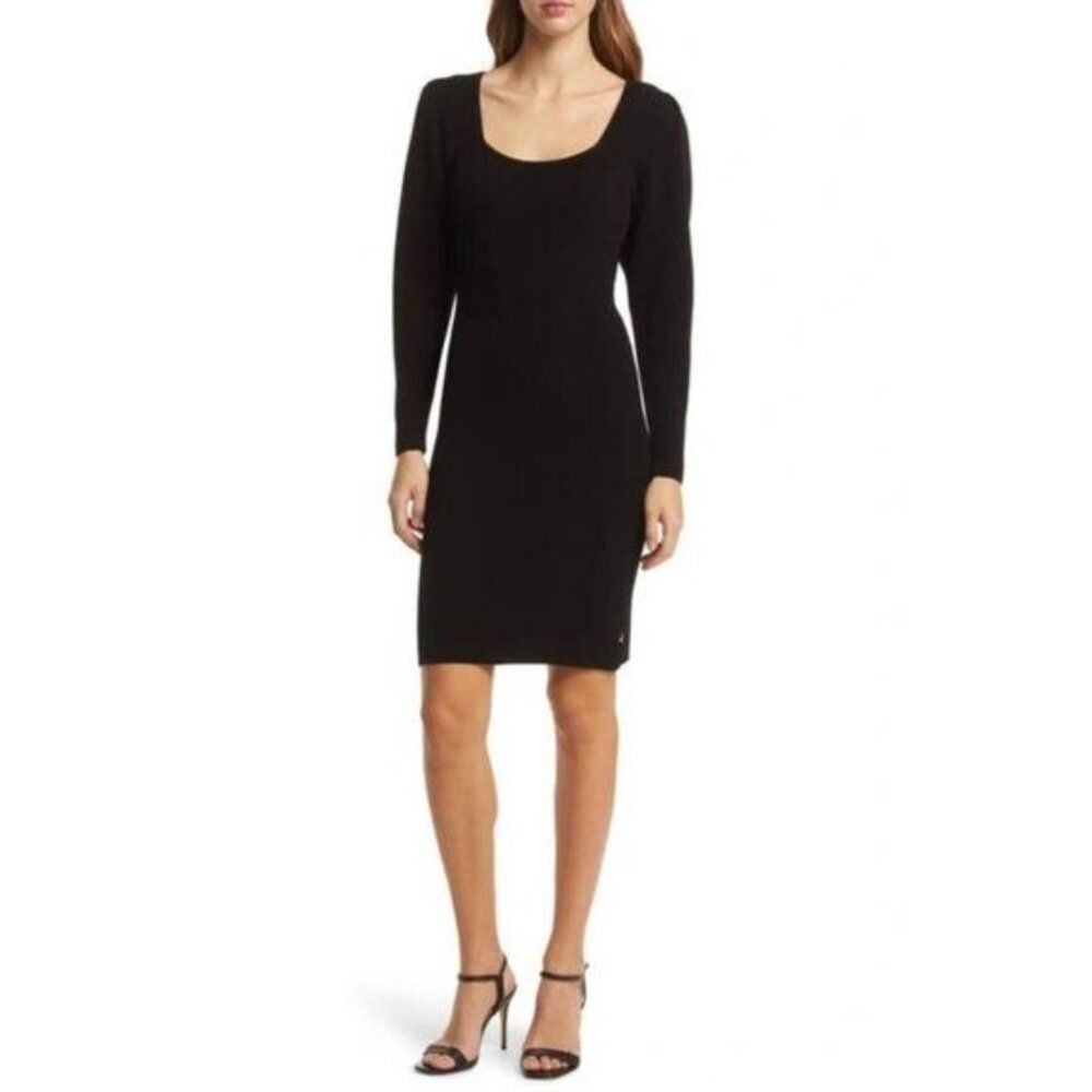 HUGO BOSS  Long Sleeve Rib Body-con Sweater Dress In Black Size XS